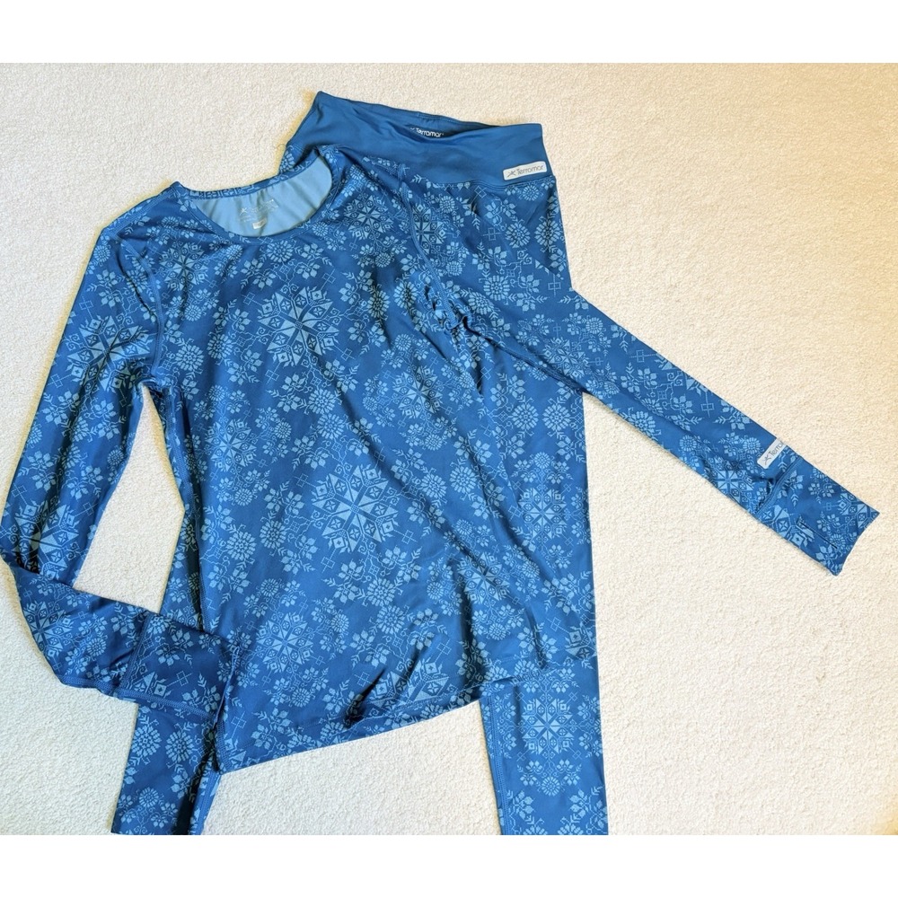 Terramar Base Layer Size XS/S Women Ski Outdoor Teal Snowflake Set Top Bottoms